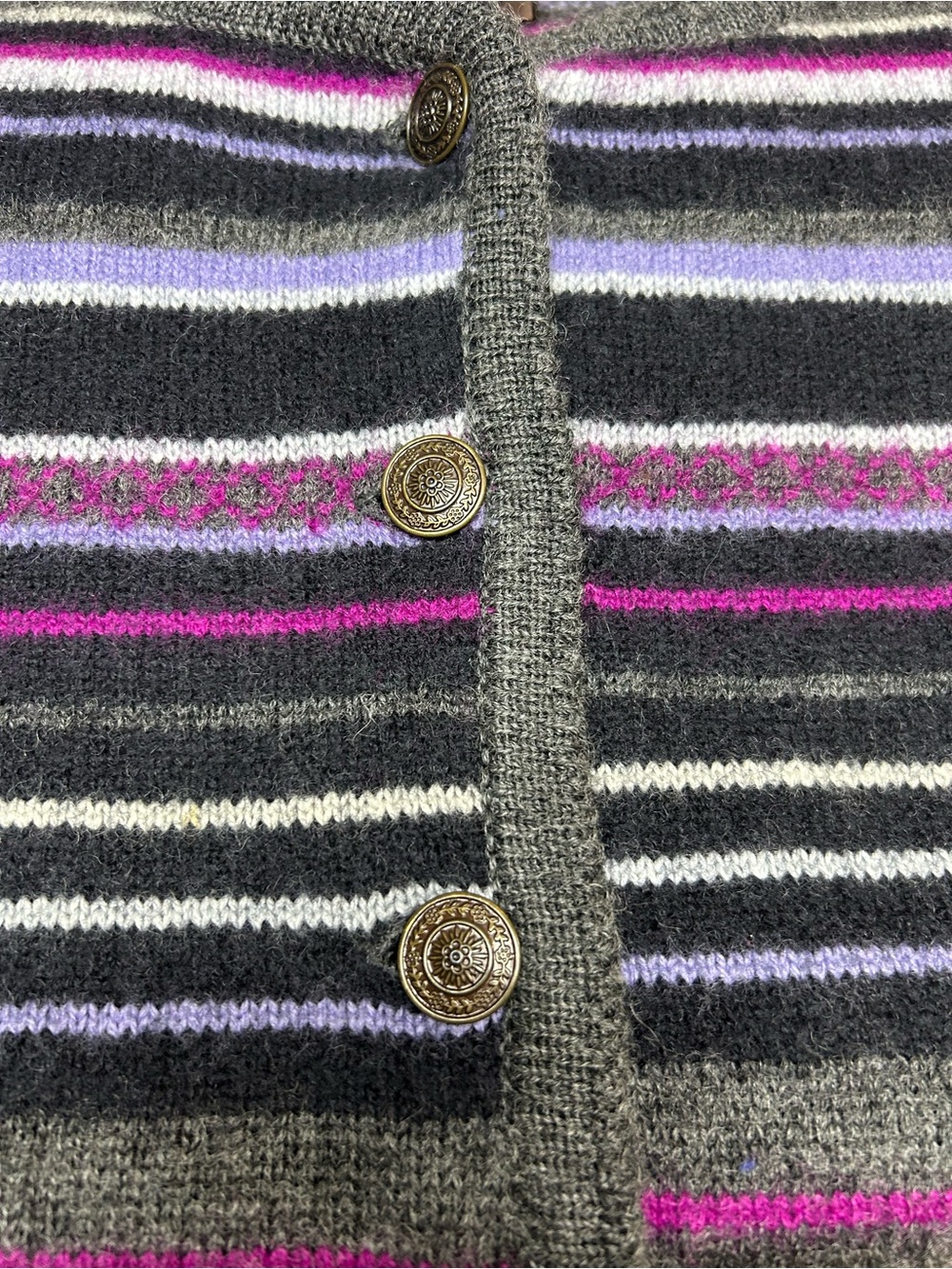 Vintage Tally Ho 100% Wool Striped Cardigan Brass Buttons Size M - Picture 5 of 6